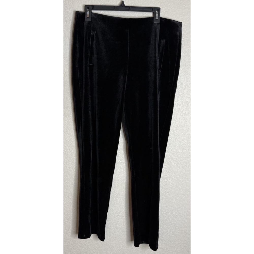 Chicos 2 US 12 Velvet Pull On Pants Black Straight Leg Stretch Trousers Preppy